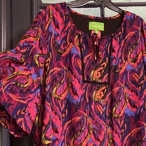 Cappagallo Size 16 Pink Purple Shift Dress Bell Sleeves Cocktail Work